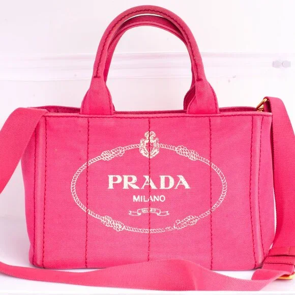 Authentic Pink Prada Canapa Small Logo Tote Bag - Picture 1 of 12
